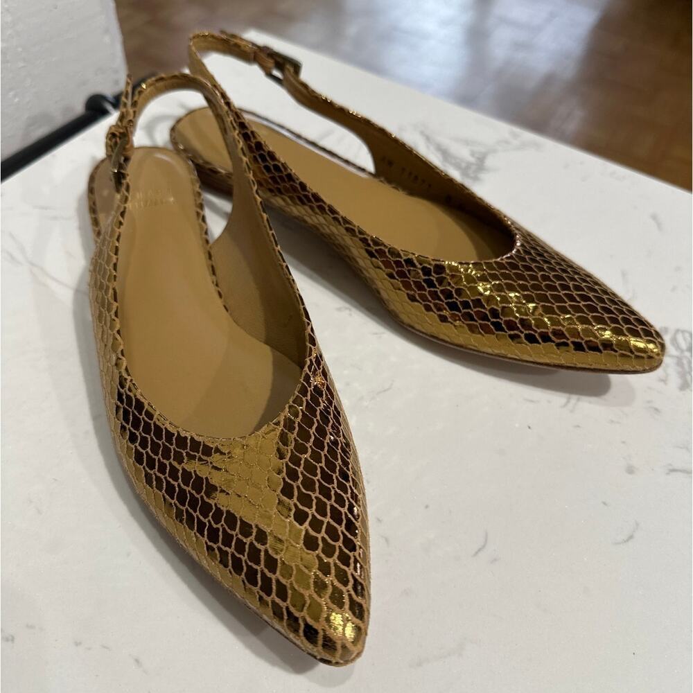 Stuart Weitzman Minnie Python Serpent Gold Metall… - image 1